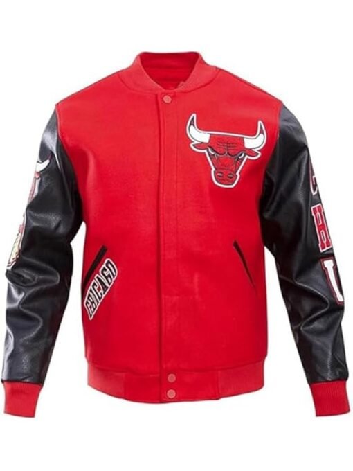 Unisex Chicago Bulls Black And Red Varsity Jacket