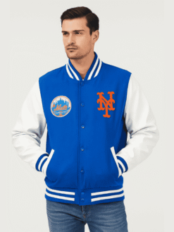 NY Mets Wordmark Letterman Varsity Jacket