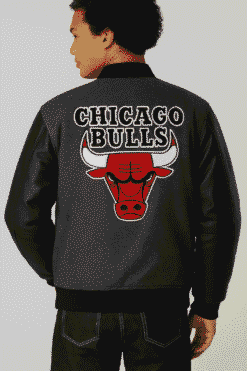 Bulls Black and Grey Bomber Varsity Jacket