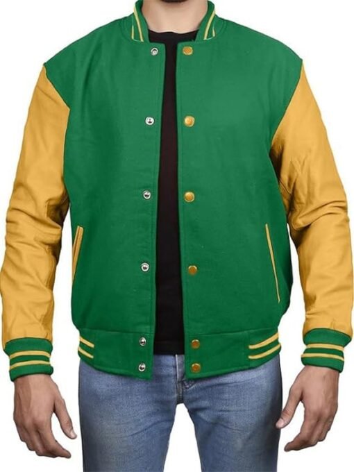 Kelly Green With Gold Combination Varsity Jacket