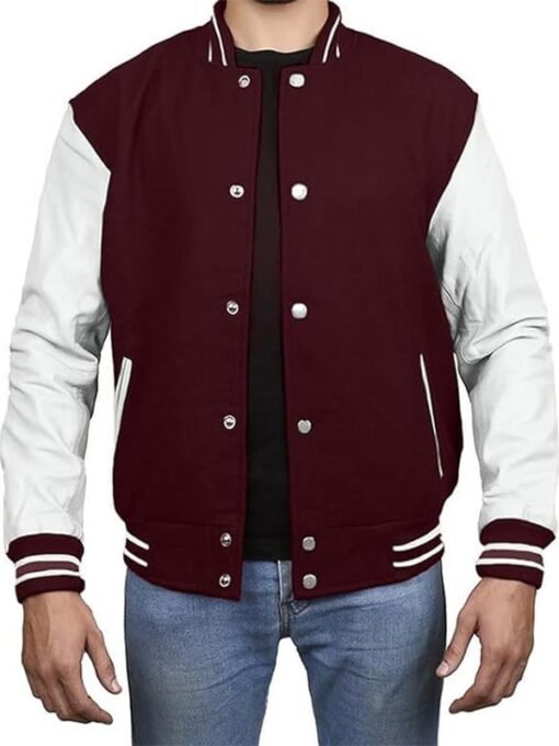Maroon White Varsity Jacket