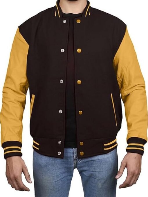 Brown Gold Leather Varsity Jacket