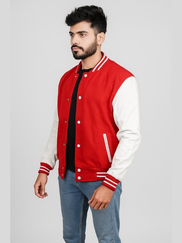 10-min Red Varsity With White Sleeves Jacket