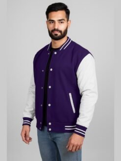 Purple Varsity Jacket With White Sleeves