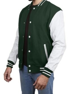 Forest Green with white Sleeves Varsity Jacket