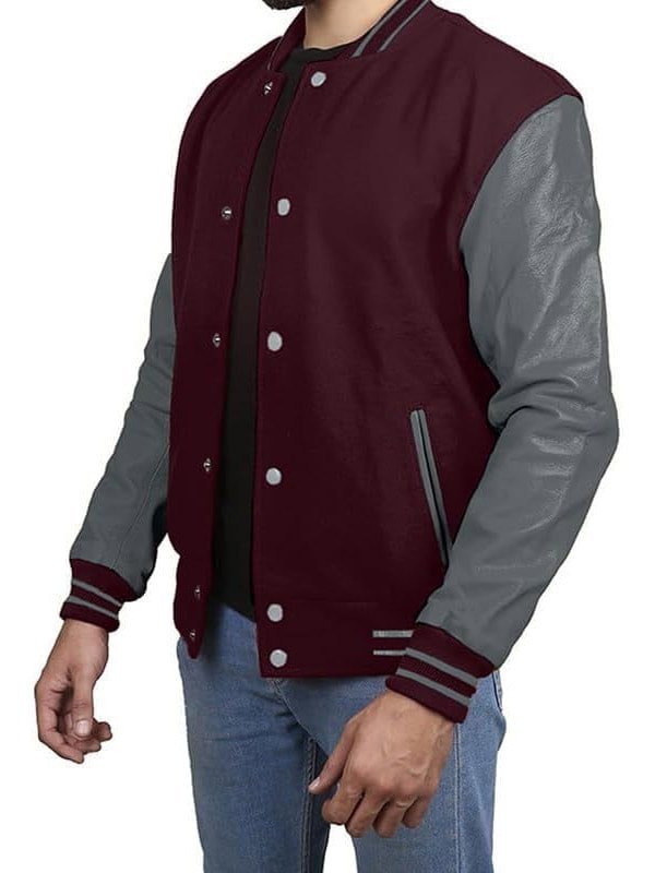 2-min Maroon With Grey Combination Varsity Jacket