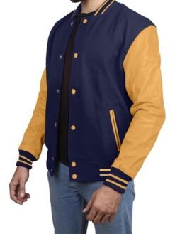 Navy Blue Varsity With Gold Sleeves