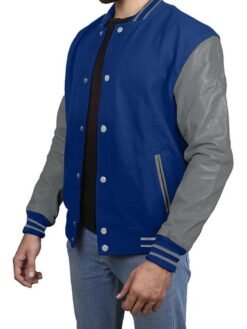 Blue With Grey Sleeves Varsity Jacket