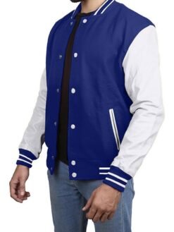 Blue With White Leather Varsity Jacket