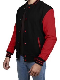 Black Red Combination Varsity Jacket