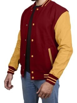 Cardinal Gold Leather Sleeves Jacket