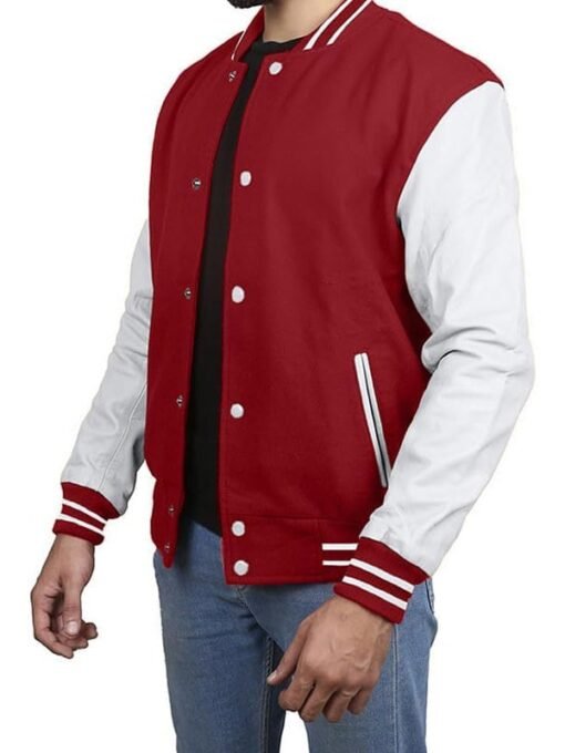 Cardinal Varsity With White Leather Sleeves