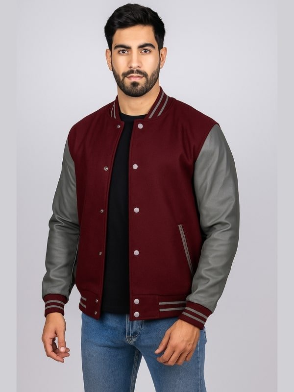 21-min Maroon Grey Varsity Jacket