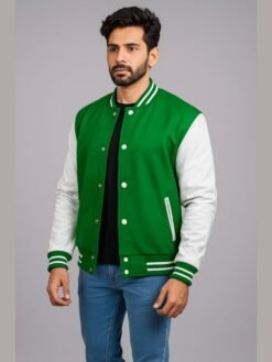 White Leather Sleeves Varsity Jacket