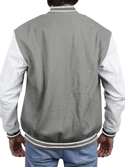 Grey Varsity With White Leather