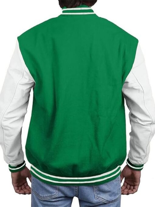 Kelly Green With White Leather Sleeves Varsity Jacket