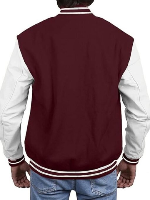 Maroon With White Sleeves Varsity Jacket