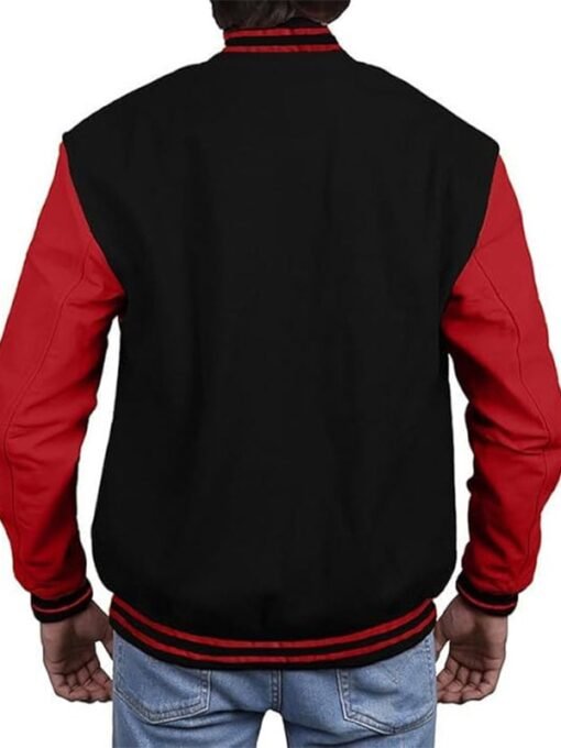 Black Red Varsity Jacket With Leather Combination