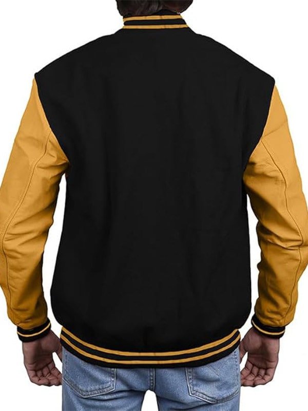3-min Varsity Jacket In Black With Leather Sleeves