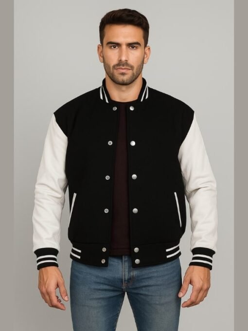 Men Real Leather Varsity Jacket