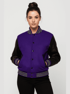Purple With Black Sleeves Varsity Jacket