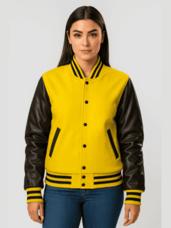 Yellow Varsity Jacket With Black Sleeves