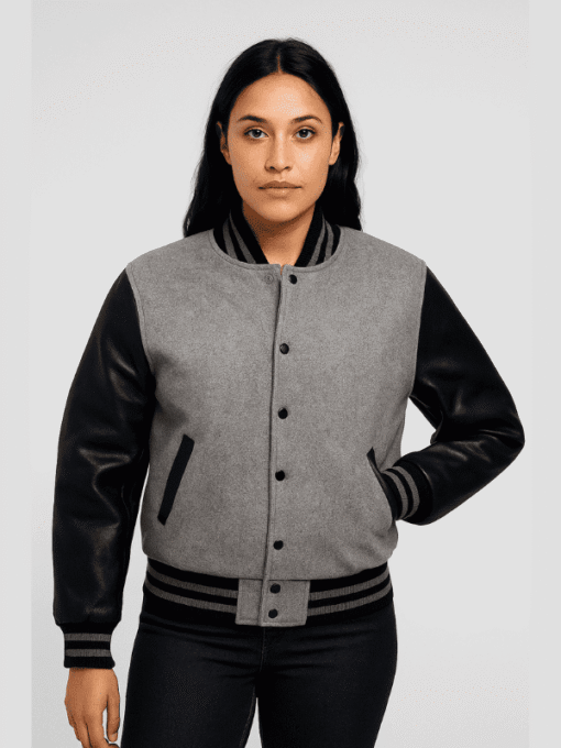 Grey Black Letterman Varsity Jacket
