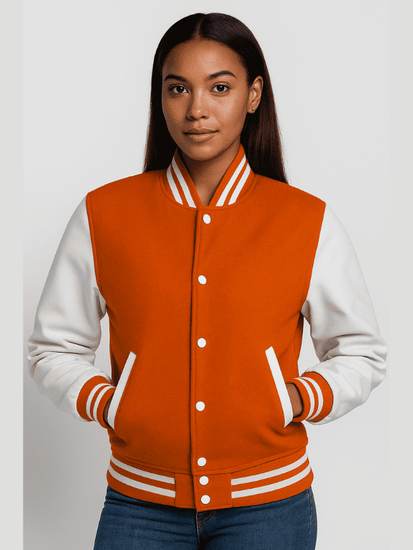 41-min Orange With White Sleeves Varsity