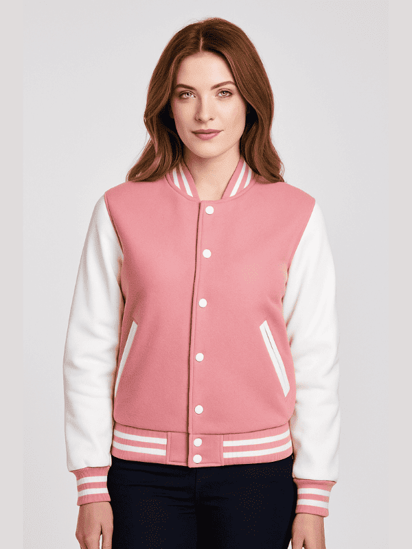 42-min Pink White Varsity Jacket
