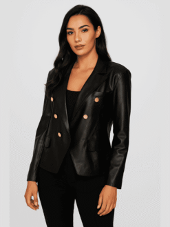 Kim Kardashian Black Leather Blazer