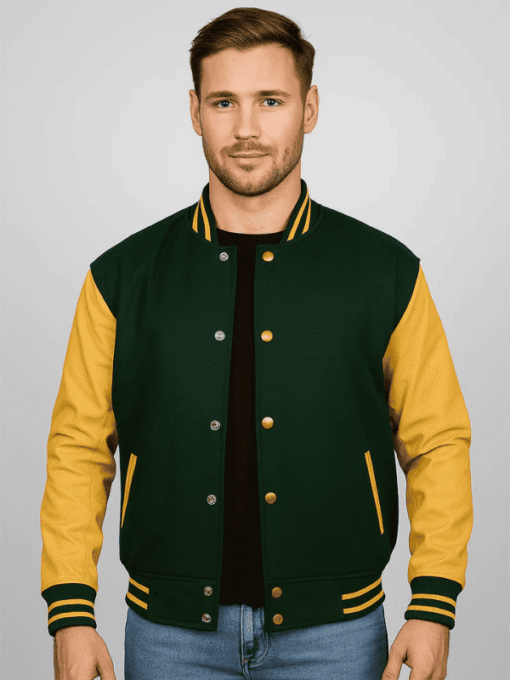 Men Real Leather Varsity Jacket