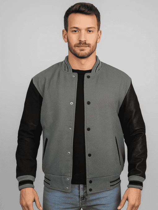 Men Real Leather Varsity Jacket