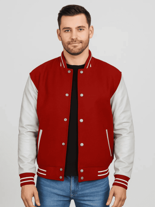 Men Real Leather Varsity Jacket