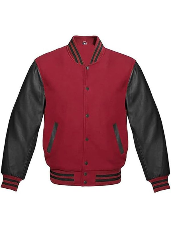 Untitled-1 Maroon Black Letterman Jacket