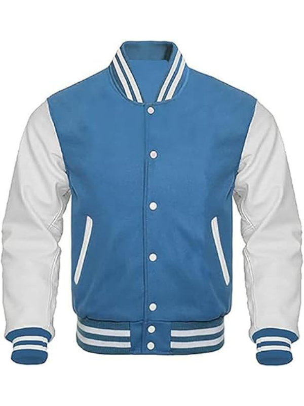 Untitled design Lite Blue Varsity Jacket For Women