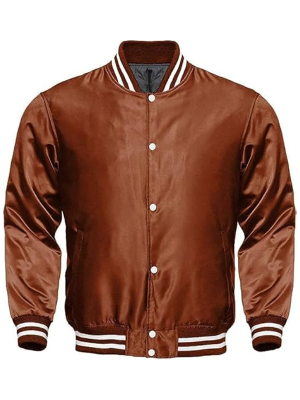1 Outwear Legacy Brown Satin Varsity Jacket