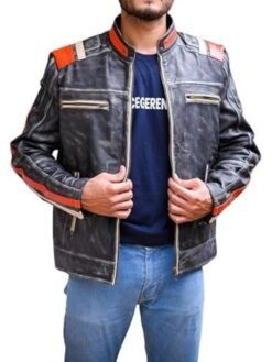 Distressed Cafe Racer Biker Leather Jacket