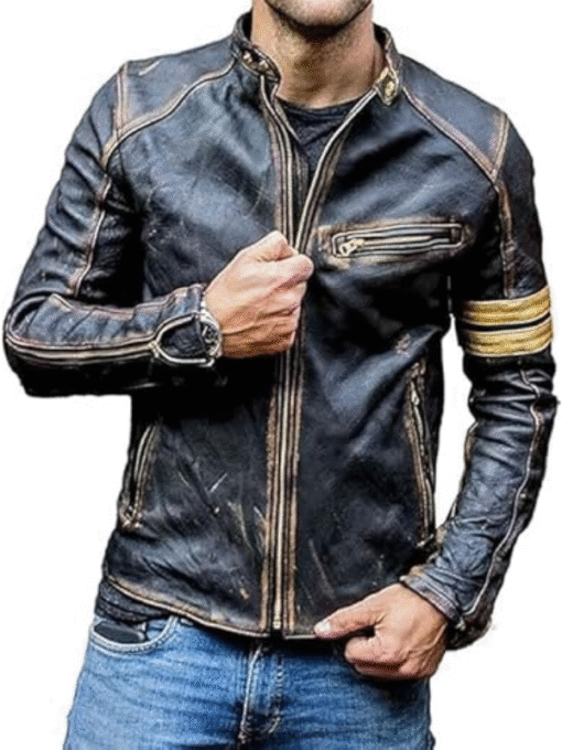 Men’s Distressed Cafe Racer Leather Jacket