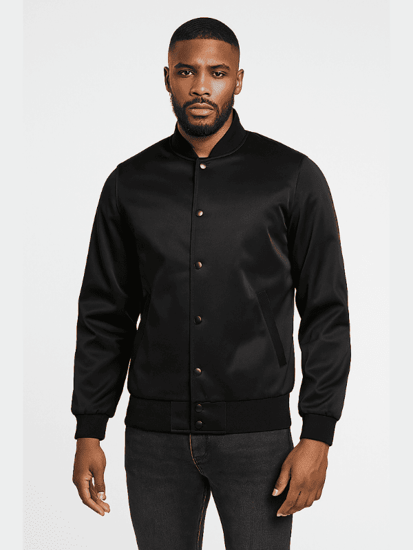 10-min Outwear Legacy Men's Black Satin Varsity Jacket