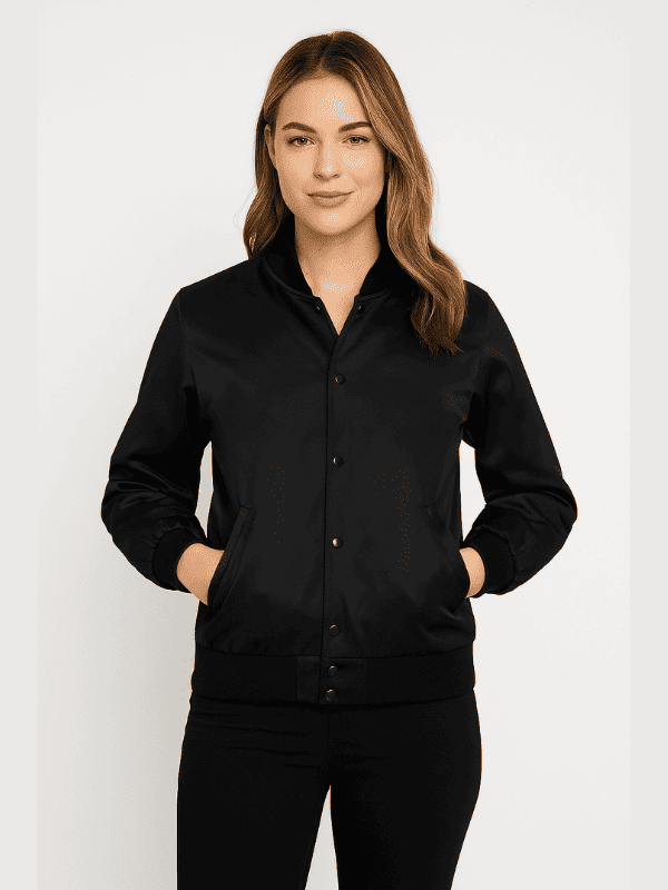 11-min Outwear Legacy Women's Black Satin Varsity Jacket