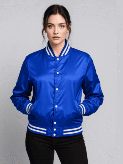 Outwear Legacy Women's Blue Satin Varsity Jacket