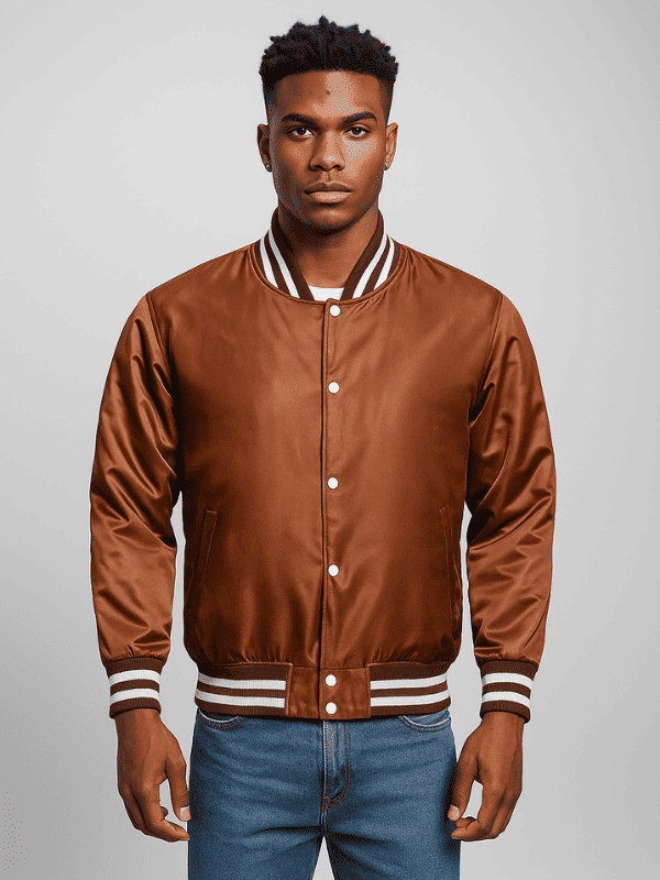 16-min Outwear Legacy Men's Brown Satin Varsity Jacket