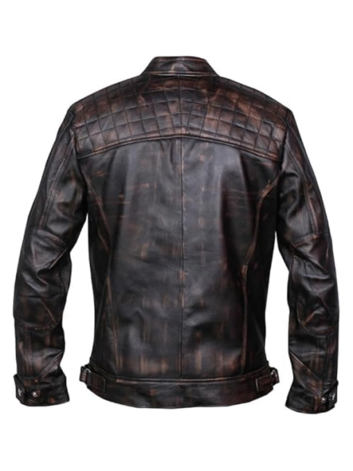 Distressed Black Biker Leather Jacket