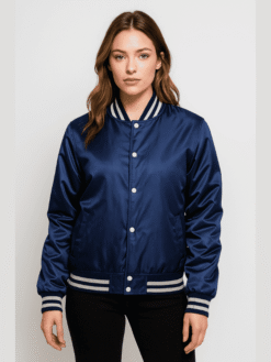 Outwear Legacy Women's DK Blue Satin Varsity Jacket