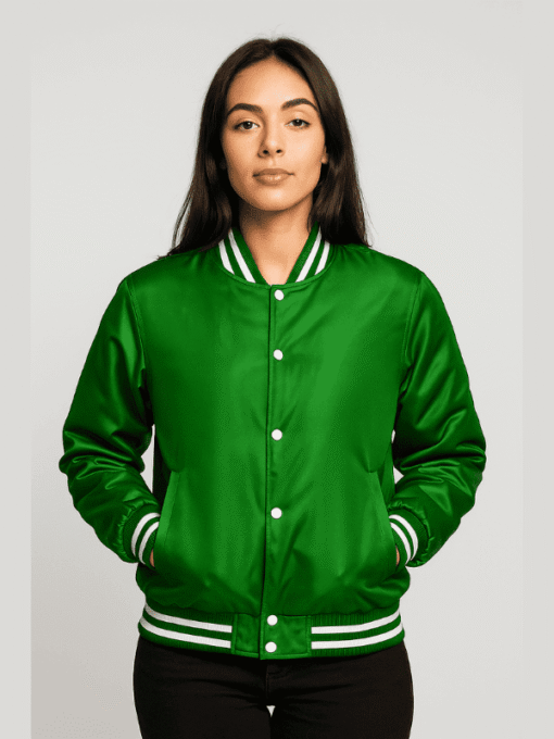 Outwear Legacy Women's Green Satin Varsity Jacket