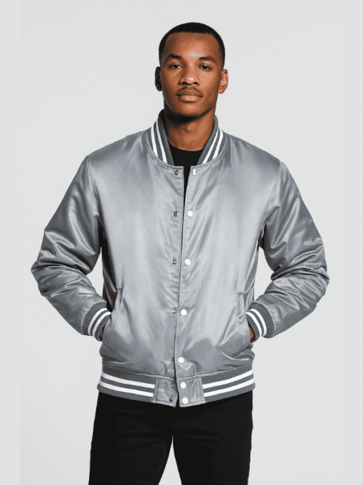 Outwear Legacy Men's Grey Satin Varsity Jacket