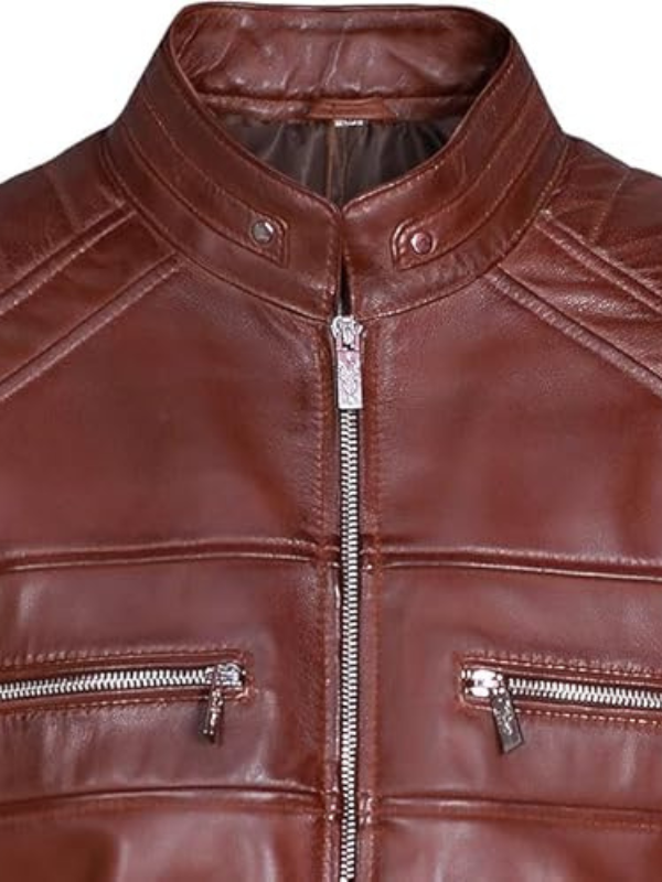 3 DK Brown Biker Leather Jacket