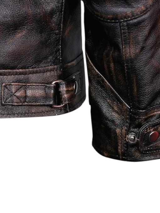 Distressed Black Biker Cafe Racer Jacket