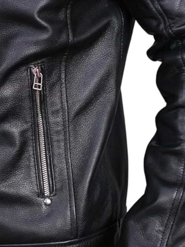 3 Black Cafe Racer Biker Leather Jacket