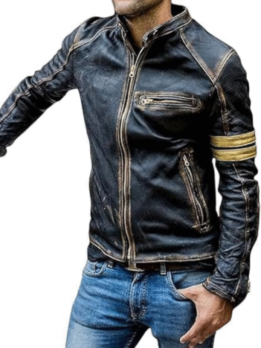 Distressed Brown Cafe Racer Leather Jacket